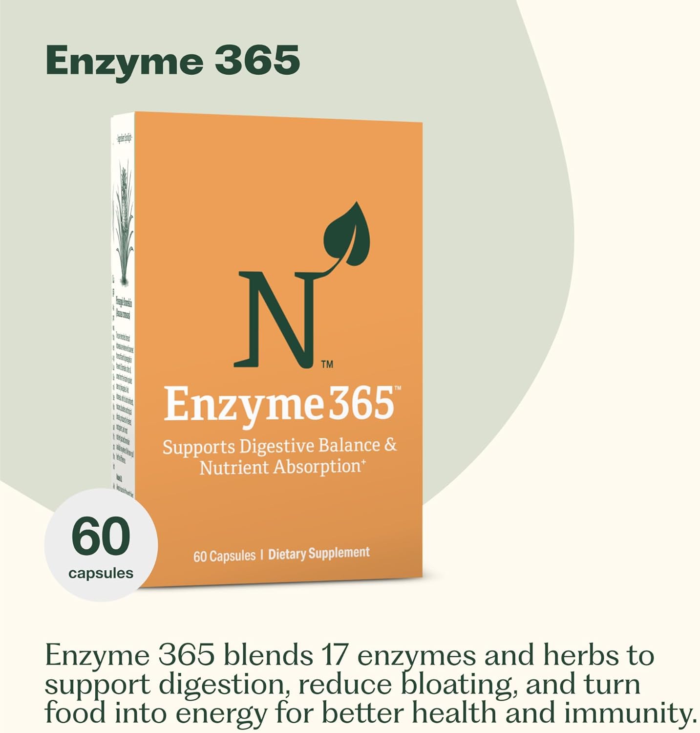 Enzyme 365 Advanced Digestive Enzymes Supplement with 17 Enzymes & Soothing Herbs | Supports Digestion, Reduces Bloating & Gas, Boosts Nutrient Absorption & Energy | 30 Servings
