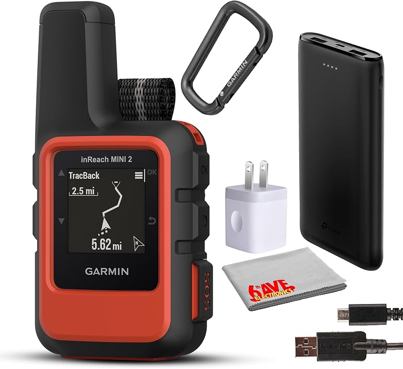 Garmin inReach Mini 2 Satellite Communicator with Accessories Bundle | For Off-Grid Messaging, SOS & Location Sharing | Lightweight Rugged Design | Portable GPS Handheld For Hiking + More