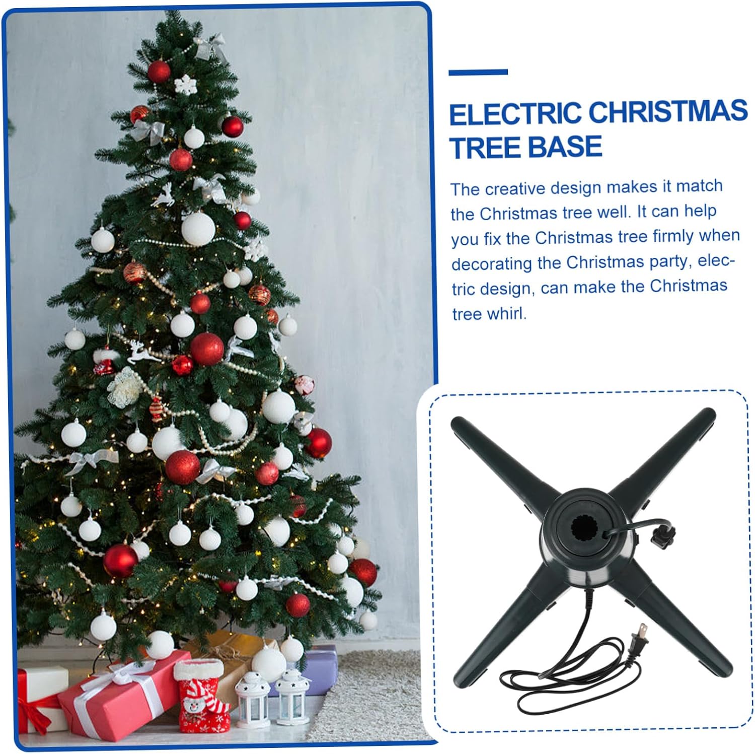STOBAZA 1Pc Rotatable Electric Christmas Tree Stand with Premium Support Base US Plug for Voltage Effortless Setup for Display