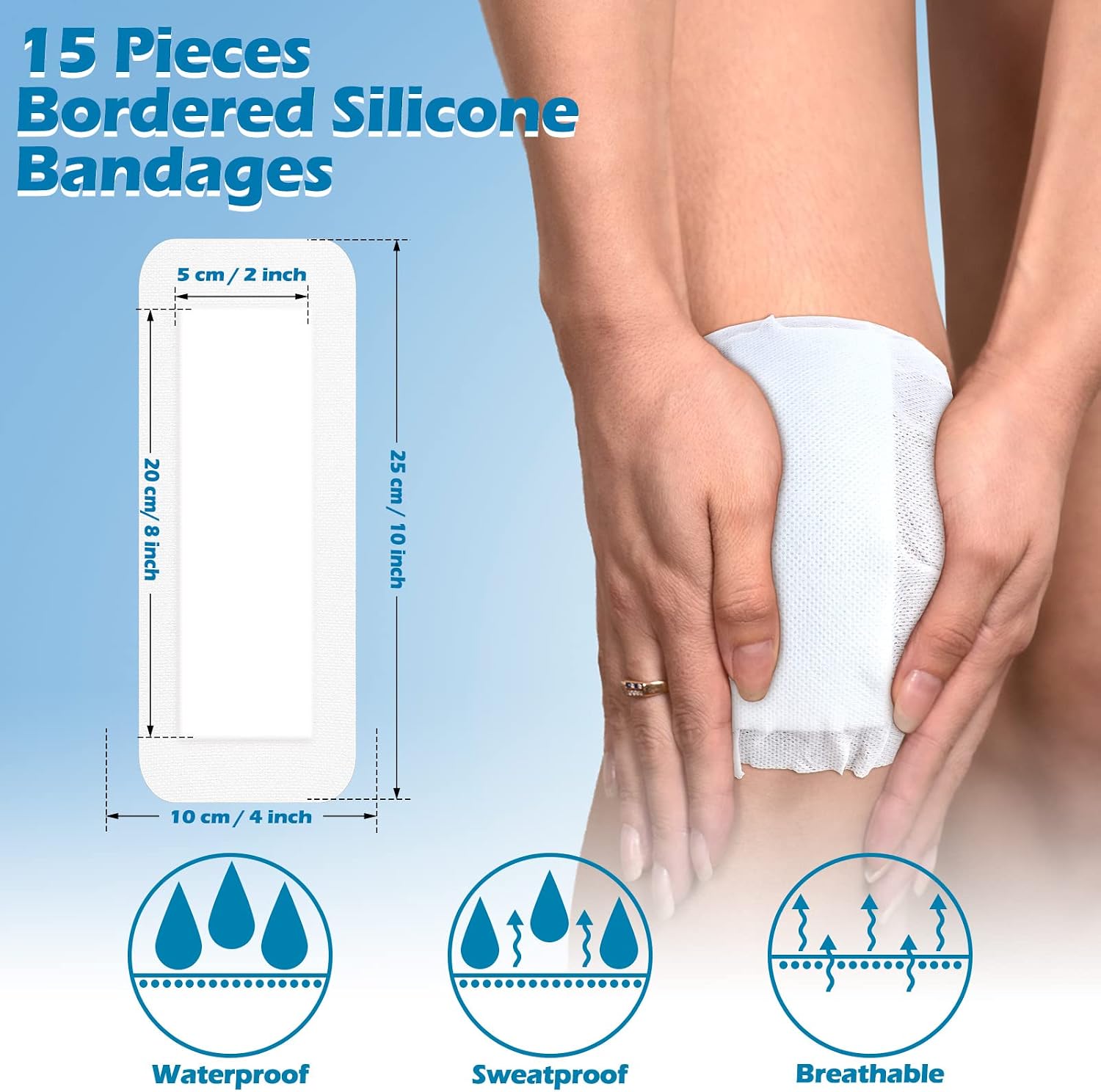 15 Pieces Bordered Gauze-Island Dressing 4 x 10 Inch Wound Bandage Adhesive Patches Post Shower Breathable Borders Individually Packed Pouches