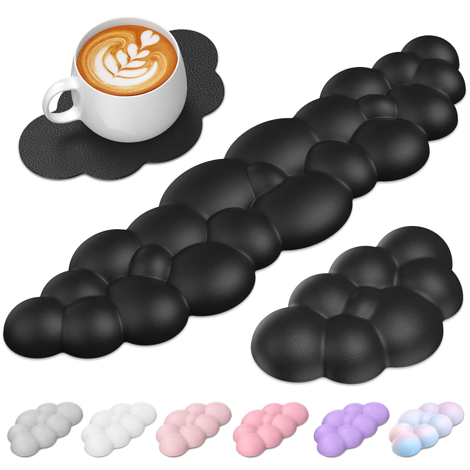 TECKNET Cloud Keyboard Wrist Rest Set, Cloud Wrist Rest with Non-Slip Base, PU Leather Wrist Pad for Keyboard with Ergonomic Memory Foam for Computer