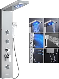 LED Duschpaneel Edelstahl mit Armatur 3 Wasserausgabemodi, Duschpaneele Komplett 6 Funktionen Regendusche Wasserfalldusche Hochdruck Massagedusche(2 Modus) Wanneneinlauf Handbrause Duschsystem