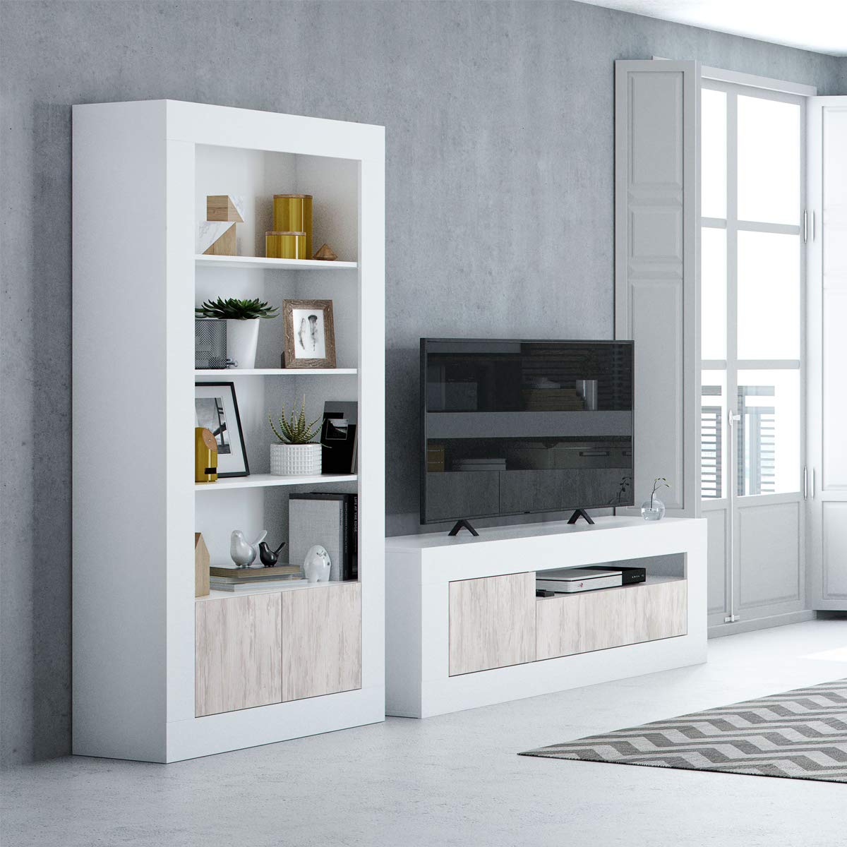 MarinelliGroup Mobile porta TV moderno soggiorno salotto camera letto BIANCO ARTICO 139 X 42 X 53 cm - 036627A