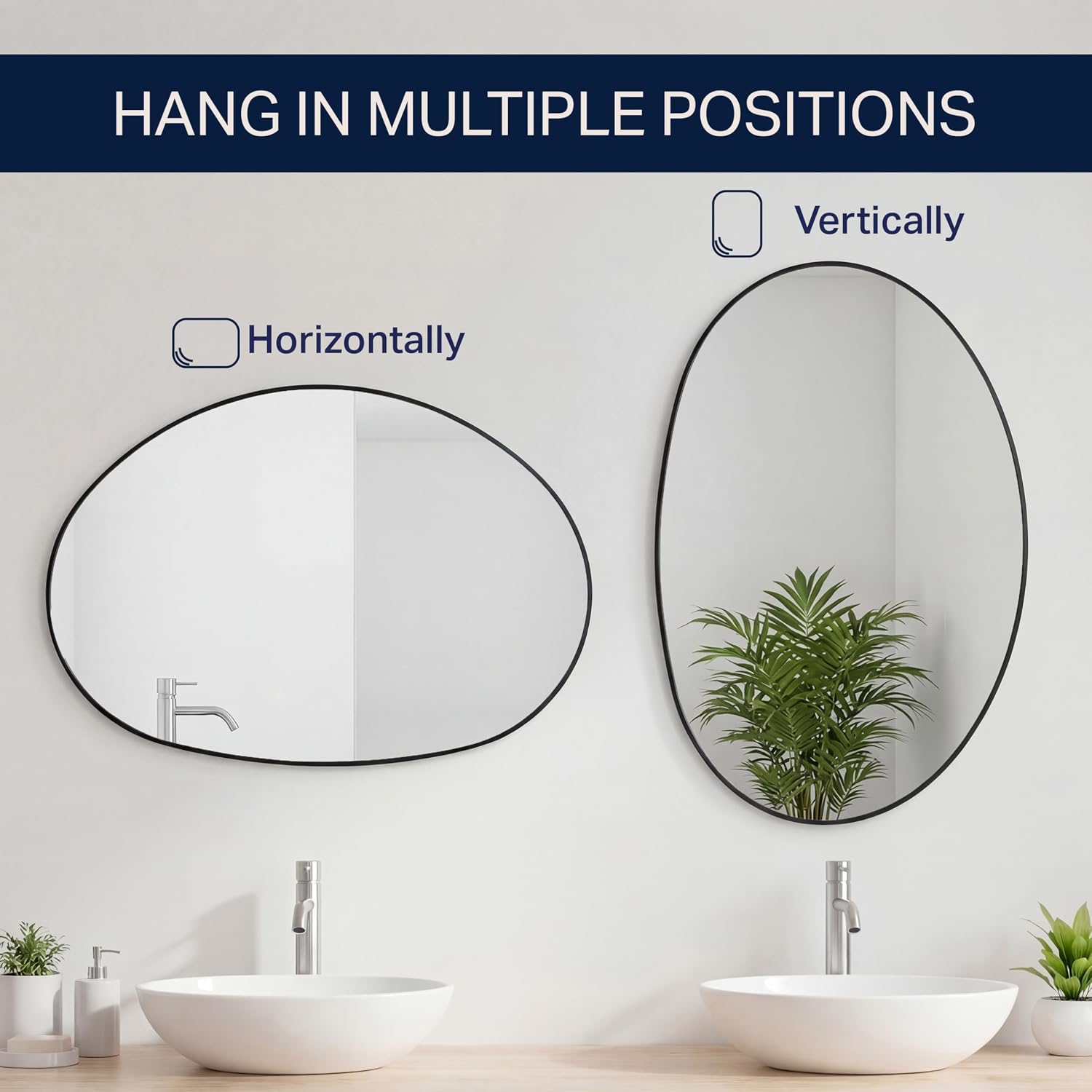 JONATHAN Y Aurelia 24" x 36" Black Irregular Asymmetrical Oval Wall Mirror Metal Framed Modern Floating Decorative Mount for Bathroom Vanity Living Room Entryway Bedroom MIR213B