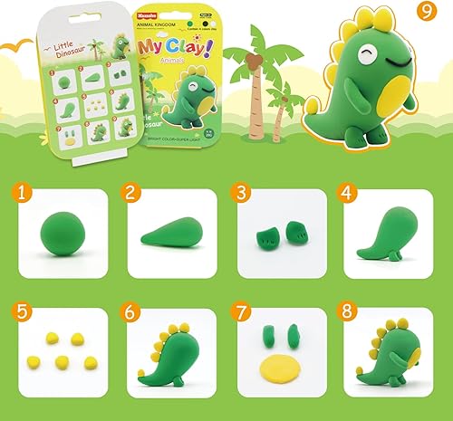 Miniatura 5 de Arcilla seca al aire para niños, kit de arcilla para modelar 12 animales con 8 herramientas de escultura y lámina acrílica transparente, suave y