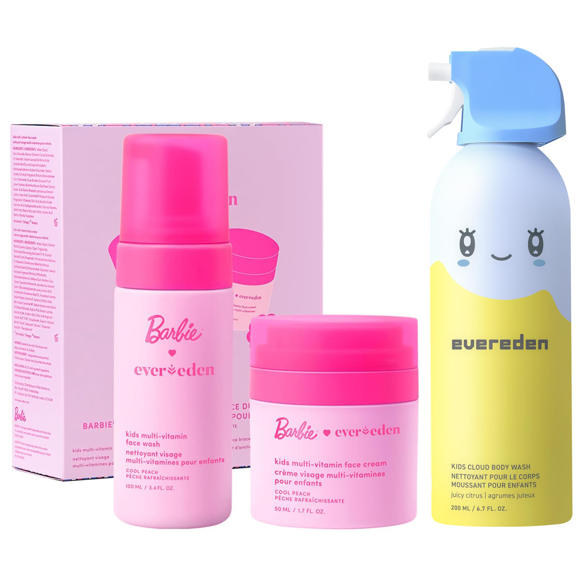 Evereden Happy Face DUO Barbie Edition Cloud Body Wash Juicy Citrus Set Multi-Vitamin Kids Face Wash Cream Fun