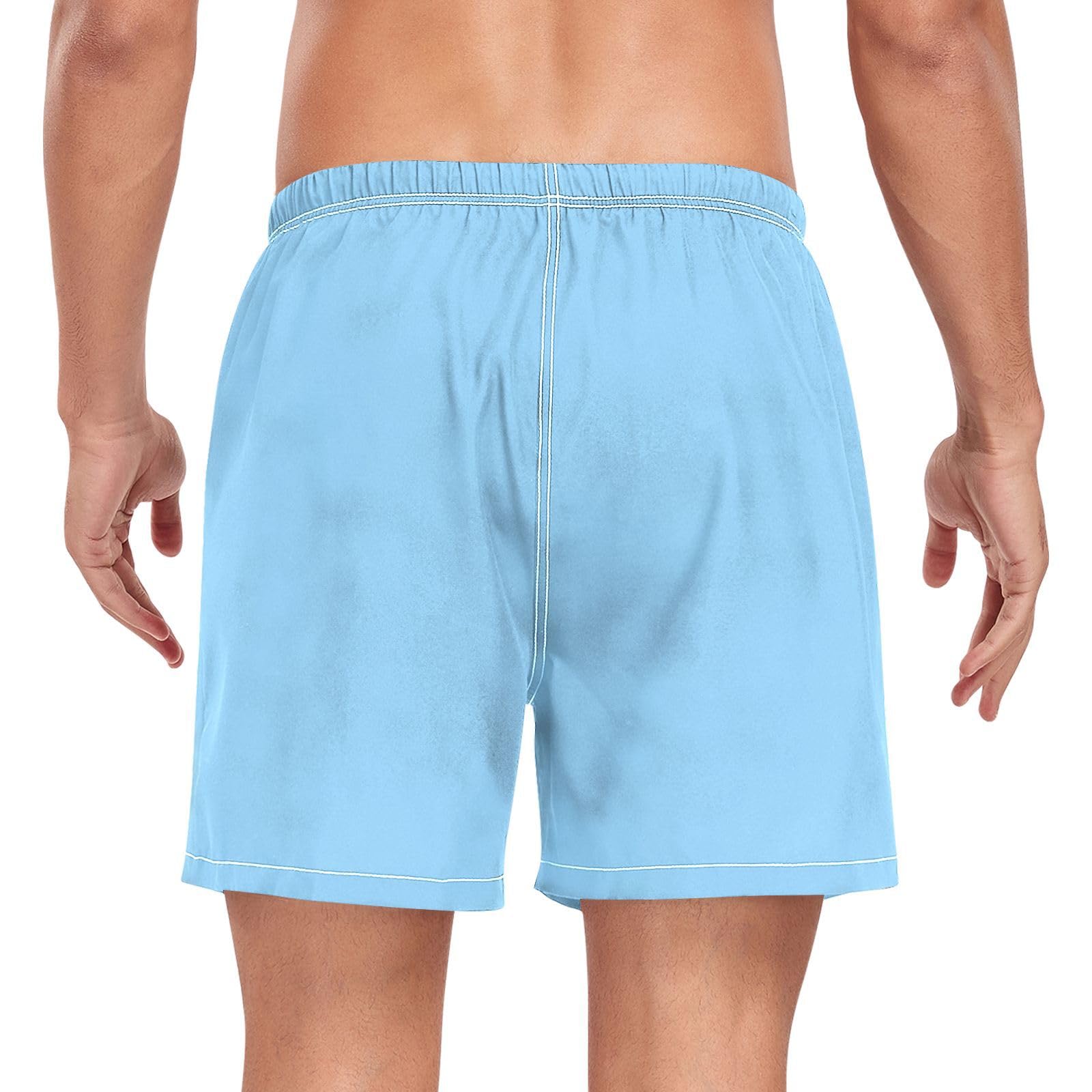 Light Blue Solid Color Pure PlainSwimming Trunks for Men Mens Double Layer Workout Running Shorts with Compression Liner Yoga Shorts Quick Dry Elastic