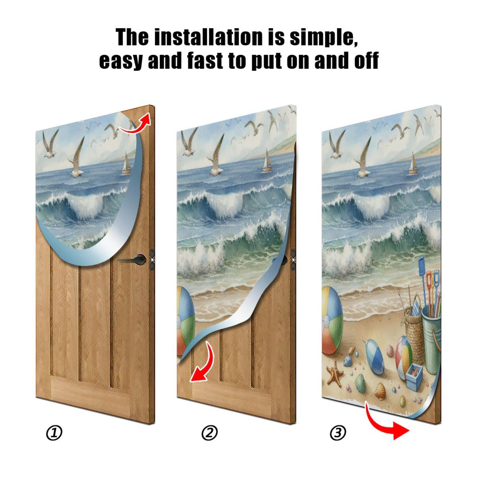 FLildon Beach Scene with Waves Door Cover Decoration, Party Accessory Porch Decor for Festive Ornament Room Door Covers 35 x 79 Inch