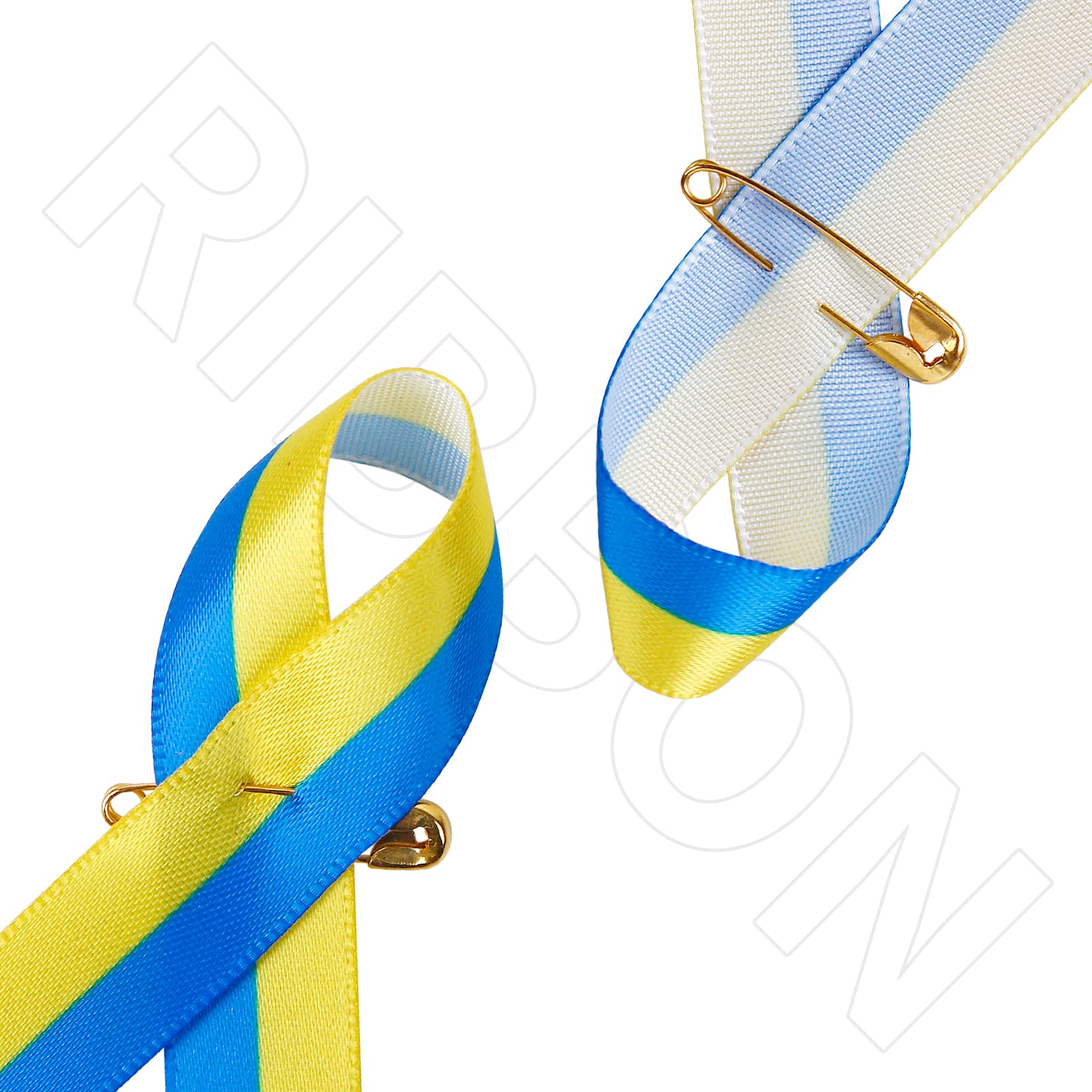 Support Ukraine Blue & Yellow Ribbon Lapel Pin | Large Sterling Silver Awareness Pin For Fundraisers & Solidarity (1.5 Inch)