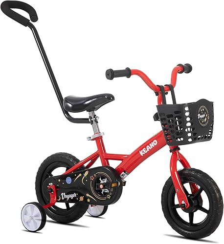 Miniatura 12 de KEANO Voyager 10 12 Inch Kids Bike for Boys and Girls Ages 1-4 Years, Toddler Bike with Training Wheels & Basket, Detachable Parent Push Handle,