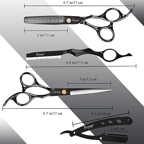 Miniatura 3 de Fcysy - Tijeras de corte de cabello, kit de tijeras de peluquería profesional Fcysy para corte de pelo, tijeras de mezcla de corte de pelo negro,