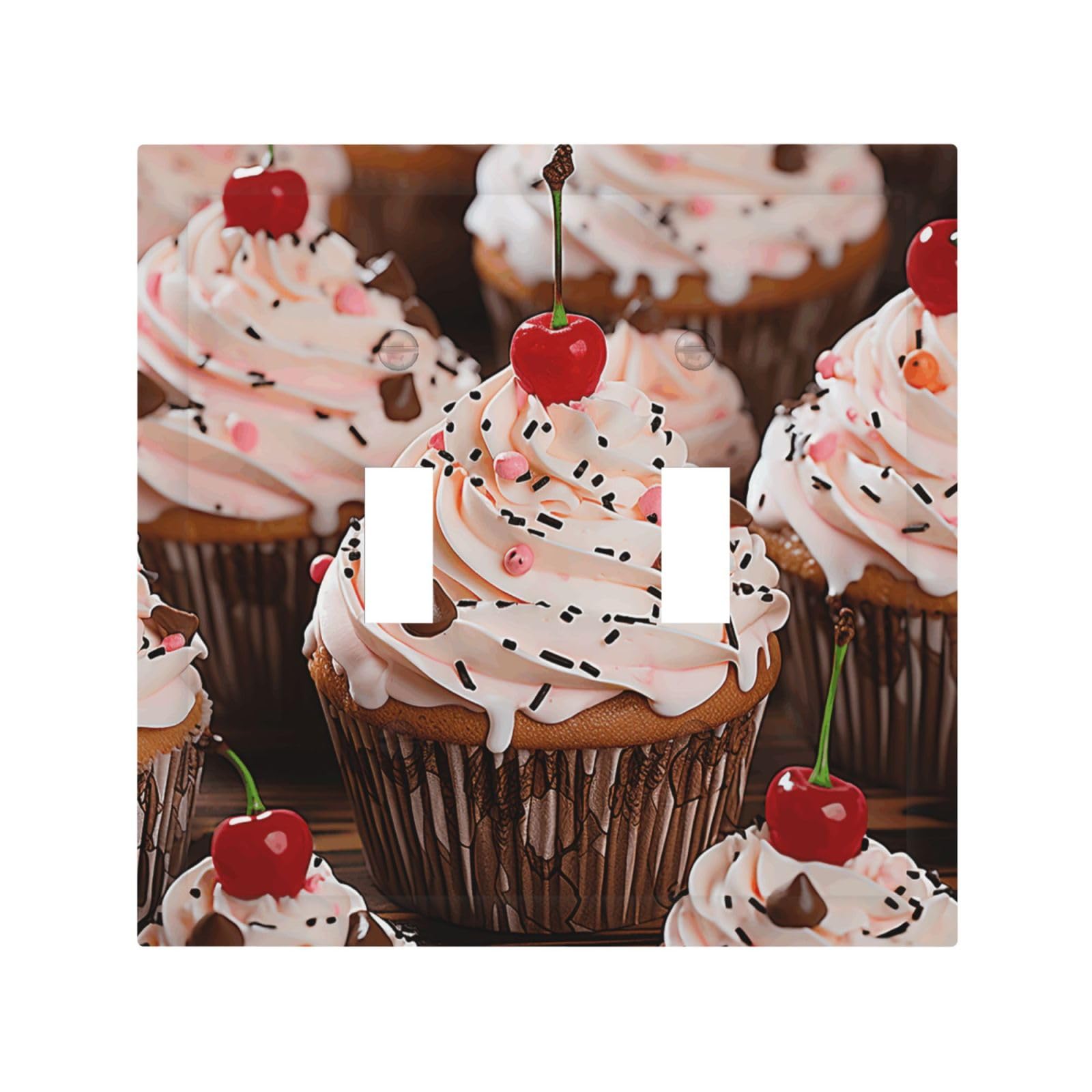 2-Gang Decorator Wall Plate Cupcake And Muffin Light Switch Cover Double Toggle Receptacle Wall Plate Mid Size 4.9" x 5" Wallplate Unbreakable Polycarbonate Outlet Faceplates Covers
