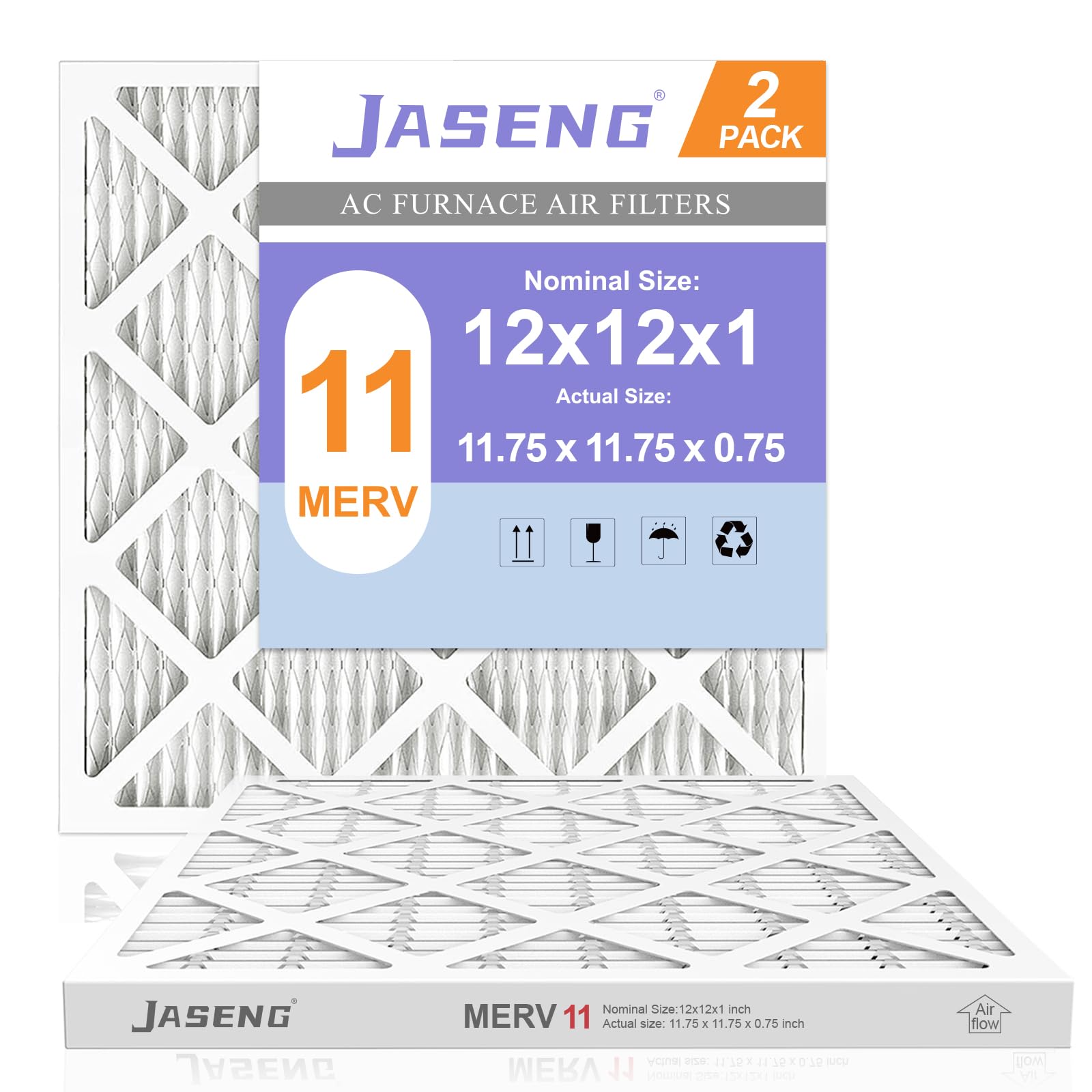 JASENG 12x12x1 Air Filter MERV 11 2-Pack