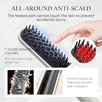 ANLAN Cordless Hair Straightener Brush Portable Straightening Brush for Travel, Mini Hot Ionic Straightener Comb for Women, Rechargeable & Travel-Friendly for All Hair Textures, White