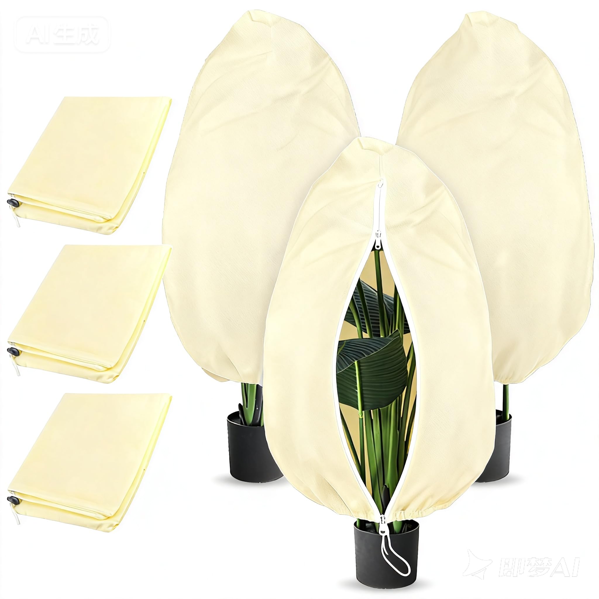 DOMIJOY Pflanzen Winterschutz AußEn 100x80cm 70g/m² Winterschutz FüR KüBelpflanzen, Reißfest, Wiederverwendbar Winterschutz für Pflanzen mit Reißverschluss, Pflanzenschutz Winter für Palmen 3 Stück