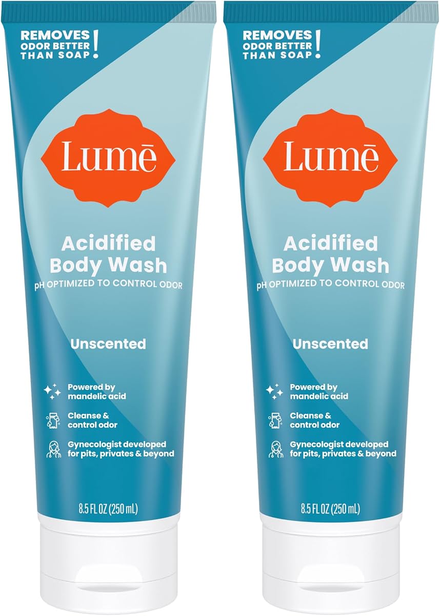 Lume Acidified Body Wash - 8.5 oz, 2 pk (Unscented) | 24-Hour Odor Control, Paraben & SLS Free, Removes Odor Better Than Soap, Moisturizing, Whole-Body Cleansing Wash