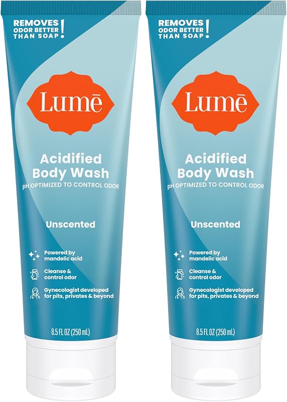 Lume Acidified Body Wash - 8.5 oz, 2 pk (Unscented) | 24-Hour Odor Control, Paraben & SLS Free, Removes Odor Better Than Soap, Moisturizing, Whole-Body Cleansing Wash
