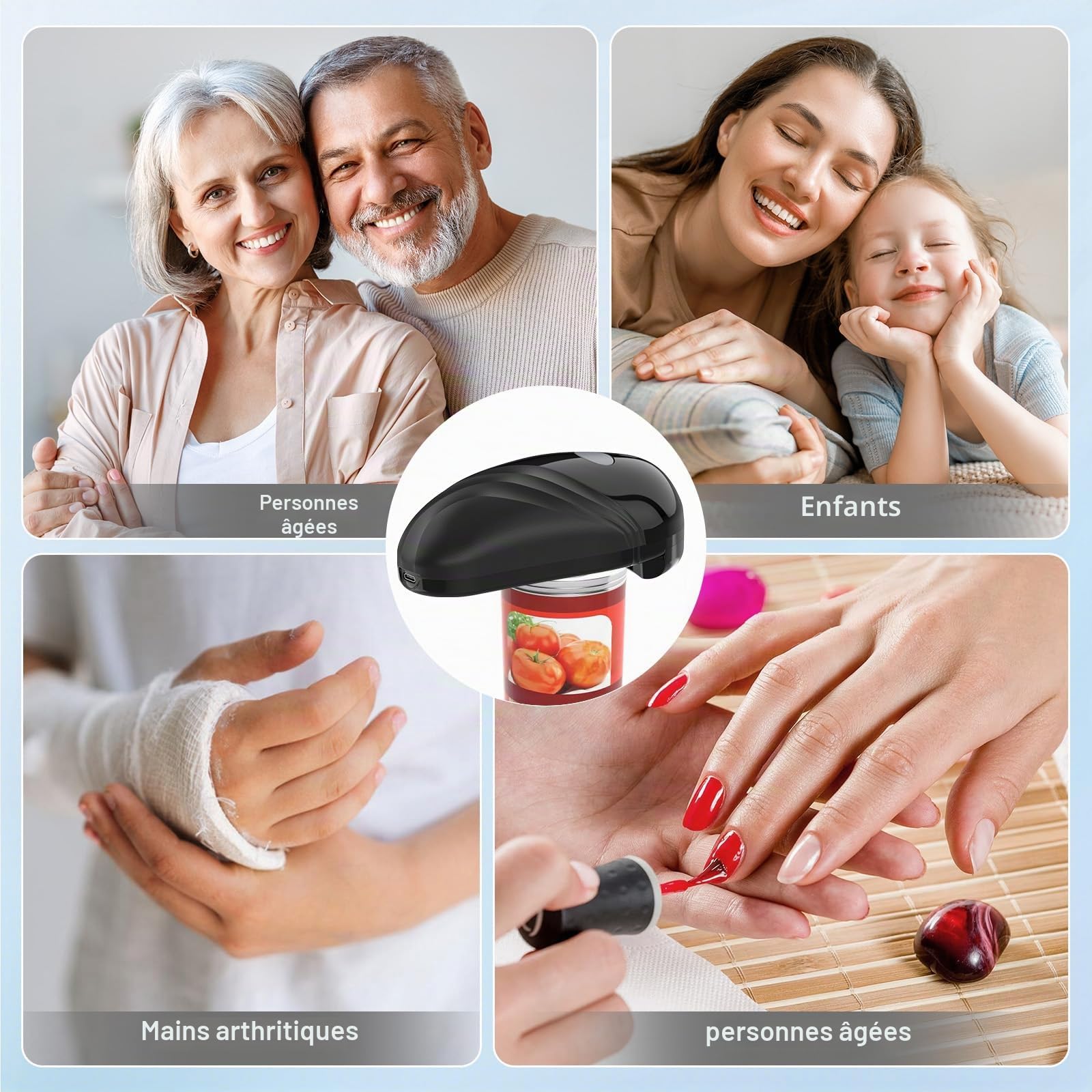Ouvre-boîte électrique, ouvre-boîte automatique avec commande One Touch, sûr pour toutes les tailles de boîtes, ustensile de cuisine, ouvre-boîte pour personnes âgées, rechargeable et câble USB (A)