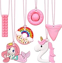 6-Piece Chewing Collar, Bite Ring Toys, Silicone Chew Collar for Children Teething with ADHD, Teeing, Bite End (Pink)