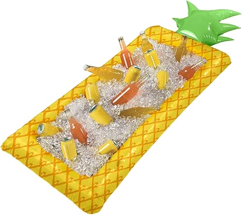 Hielera inflable de piña – 4.5 x 25 x 70.8 pulgadas Diseño vibrante de vinilo amarillo y verde – perfecto para fiestas de Luau y verano, 1 unidad