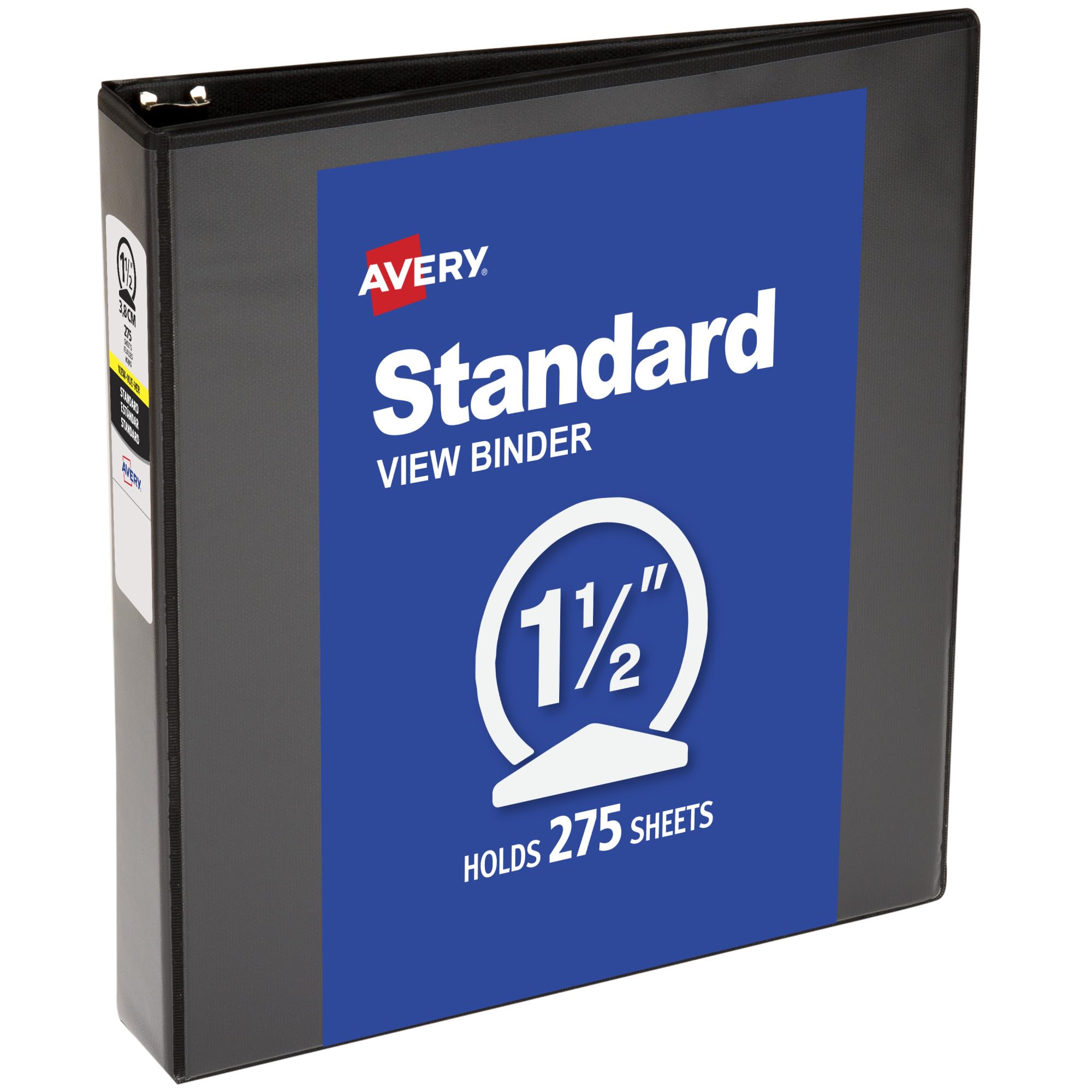 Avery Standard View 3 Ring Binder, 1.5" Round Rings, Black