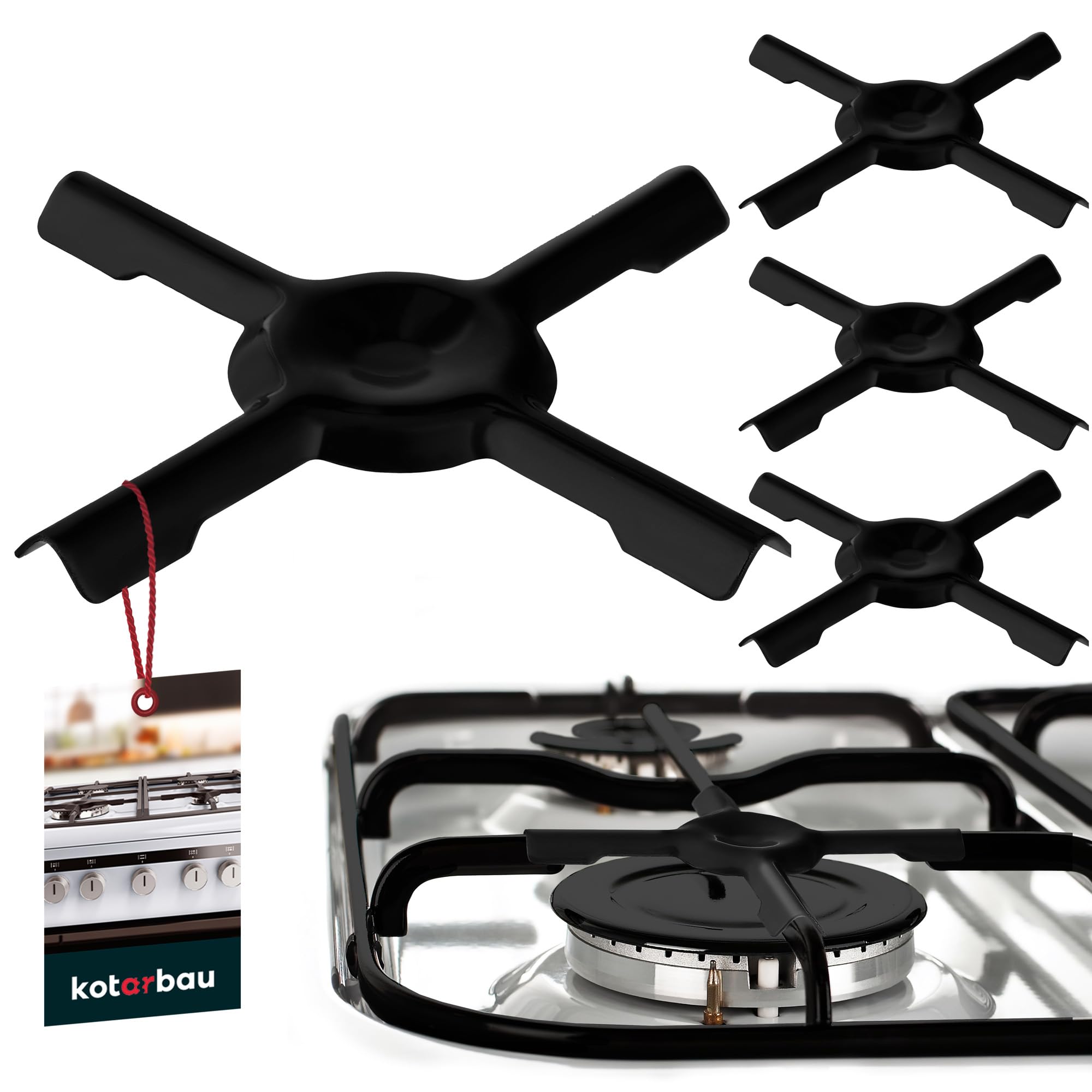 KOTARBAU® Set of 4 Enamelled Gas Stove Cross, 130 x 130 mm, Sheet Metal Gas Stove Attachment, Pot Holder for Gas Hobs, Gas Stove Attachment, Camping Stove Attachment Accessories, Gas Stove