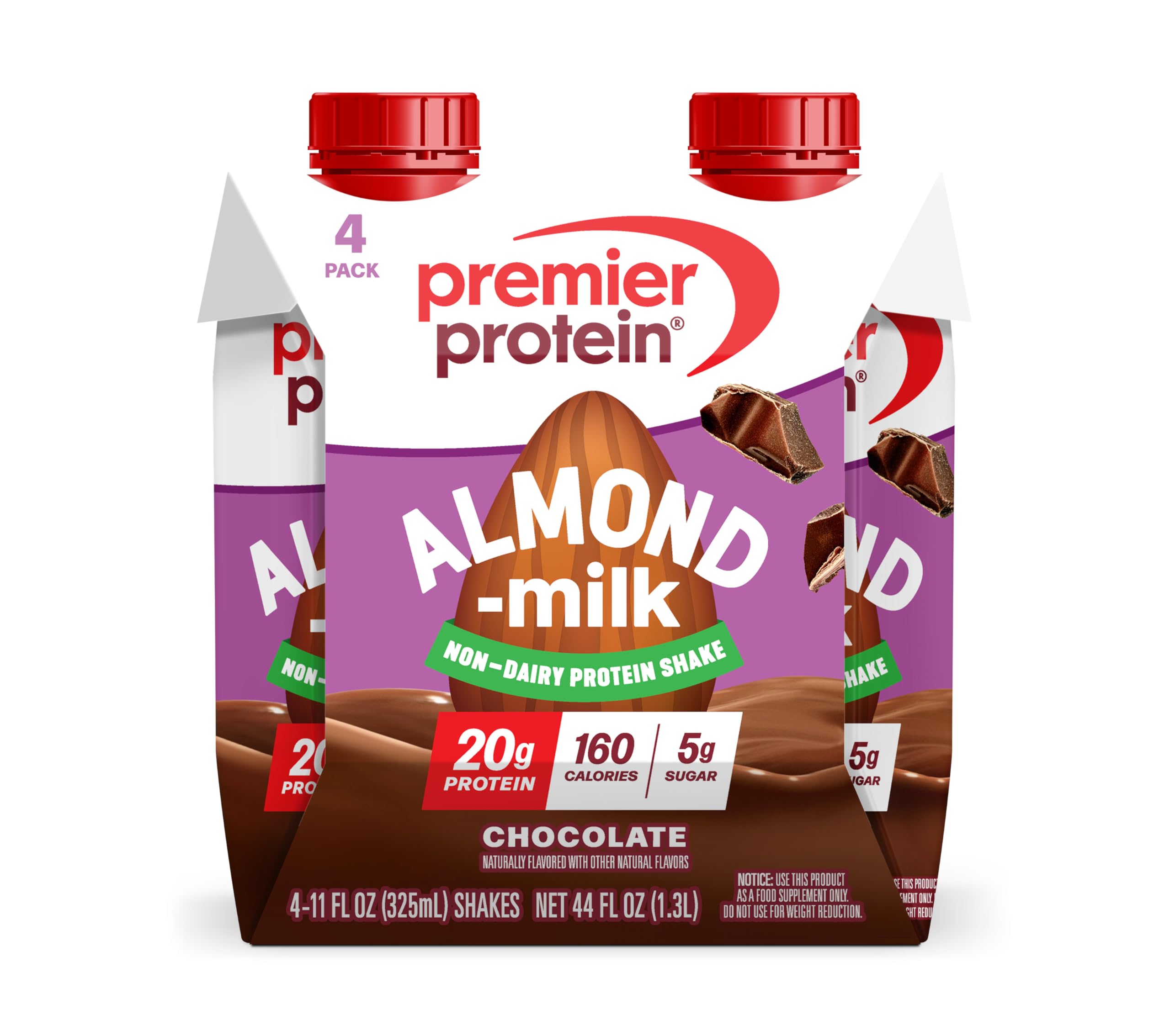 Premier Protein Non-Dairy Almondmilk Protein Shake, 20g, Chocolate, 4 Pack Chocolate 11 Fl Oz (Pack of 4)