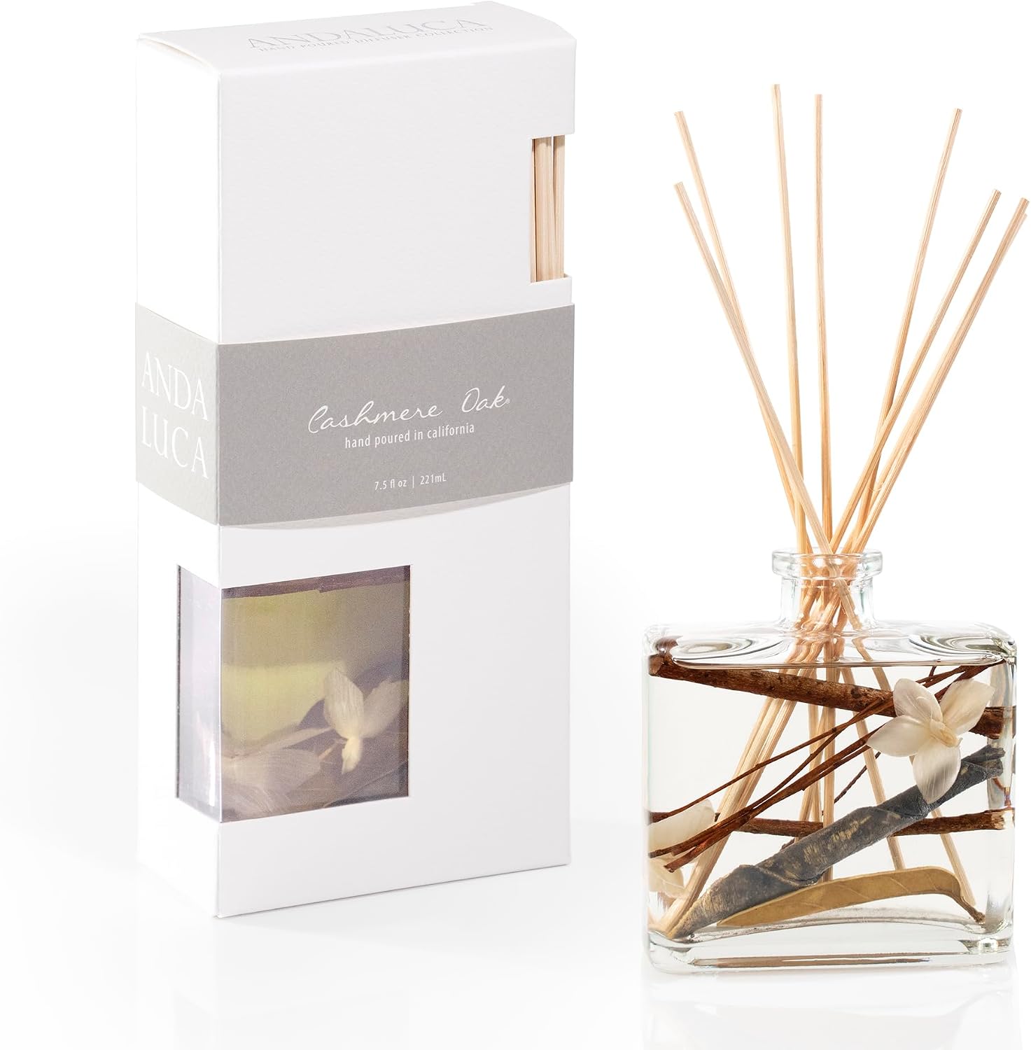 Andaluca Cashmere Oak Botanical Reed Diffuser | 7.5 fl oz | Scents of Black Rose, Cashmere Musk and Mandarin