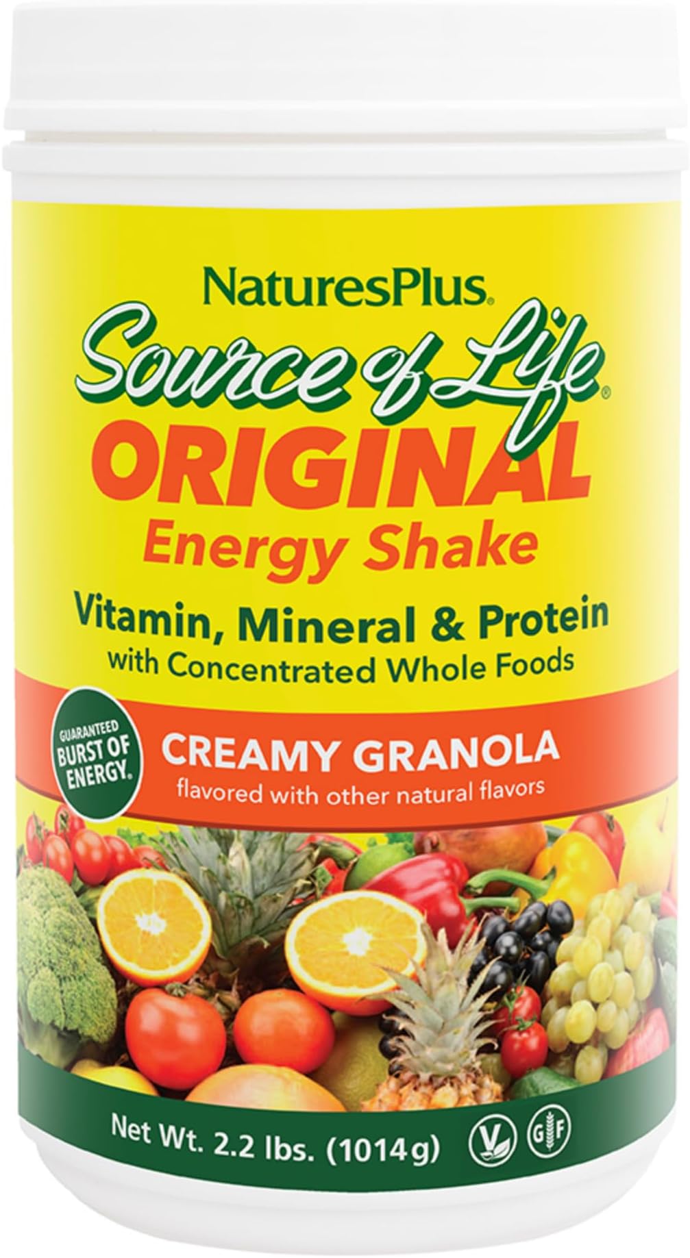 NaturesPlus Source of Life Energy Shake - 2.2 lb - Provides 13g Complete Protein, Vitamins & Minerals - Non-GMO, Gluten Free, Vegetarian - 26 Servings