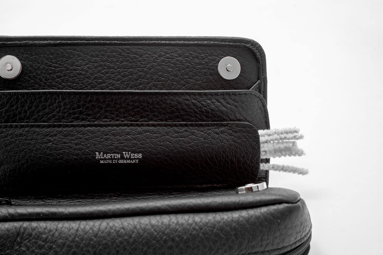 Deer K28 XL Combo Pipe / Combo Pouch - Finnish Deer Leather Black - Tobacco & Accessory Compartment - Rubber Lining - Made in Germany (Pack of 2)
