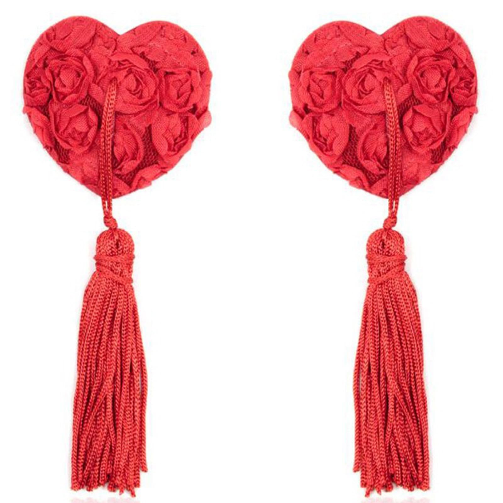 Fahoujs Women's Flower Cluster Red Nipple Pasties Covers Sparkling Sequins Tassels Reusable Halloween Christmas Breast Stickers Petals Lingerie For