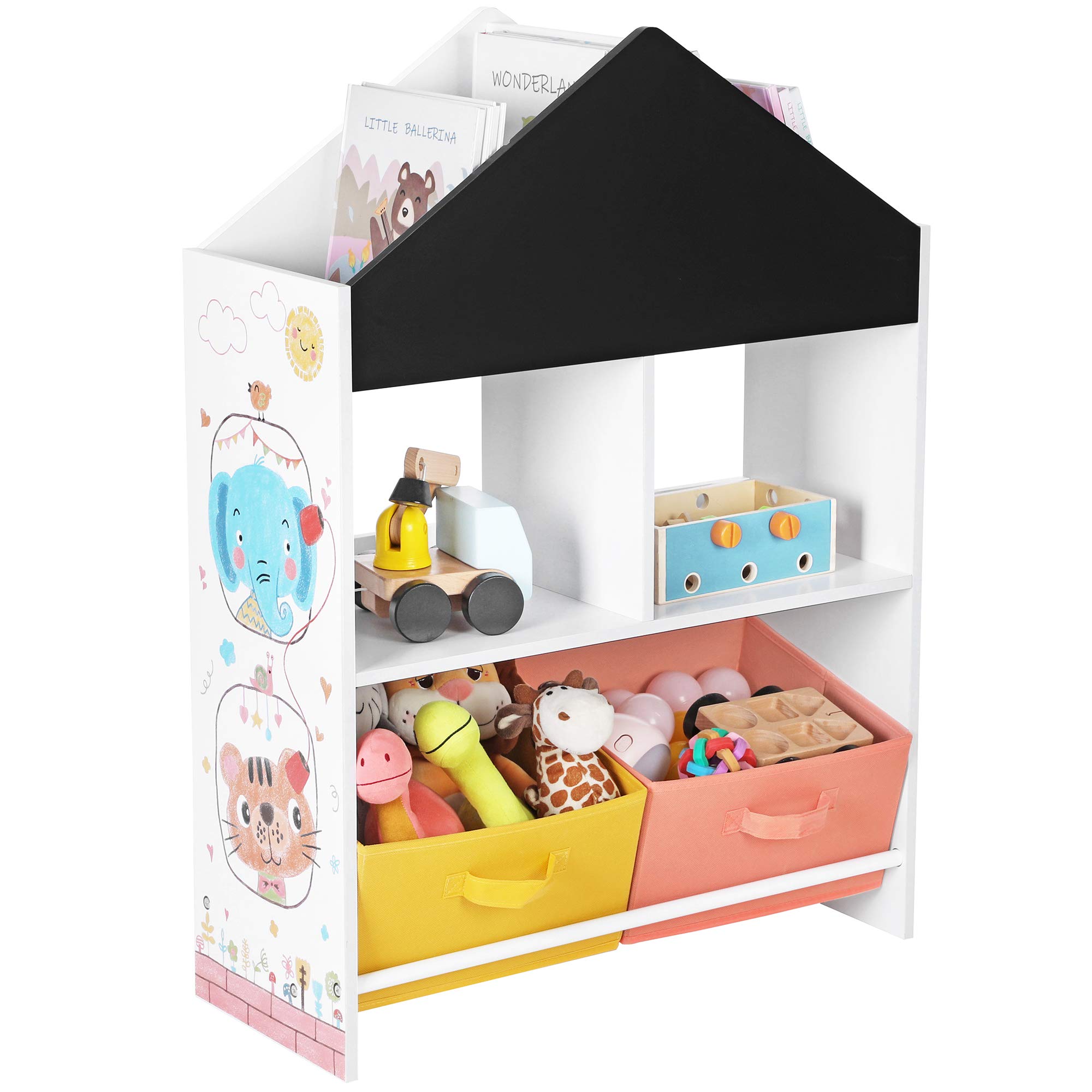 SONGMICS Estantería Infantil de Juguetes y Libros, Estantería para Niños, con Cajas, Estantes, para Habitación de los Niños, Sala de Juegos, Blanco, Negro, Naranja y Amarillo GKR320W01