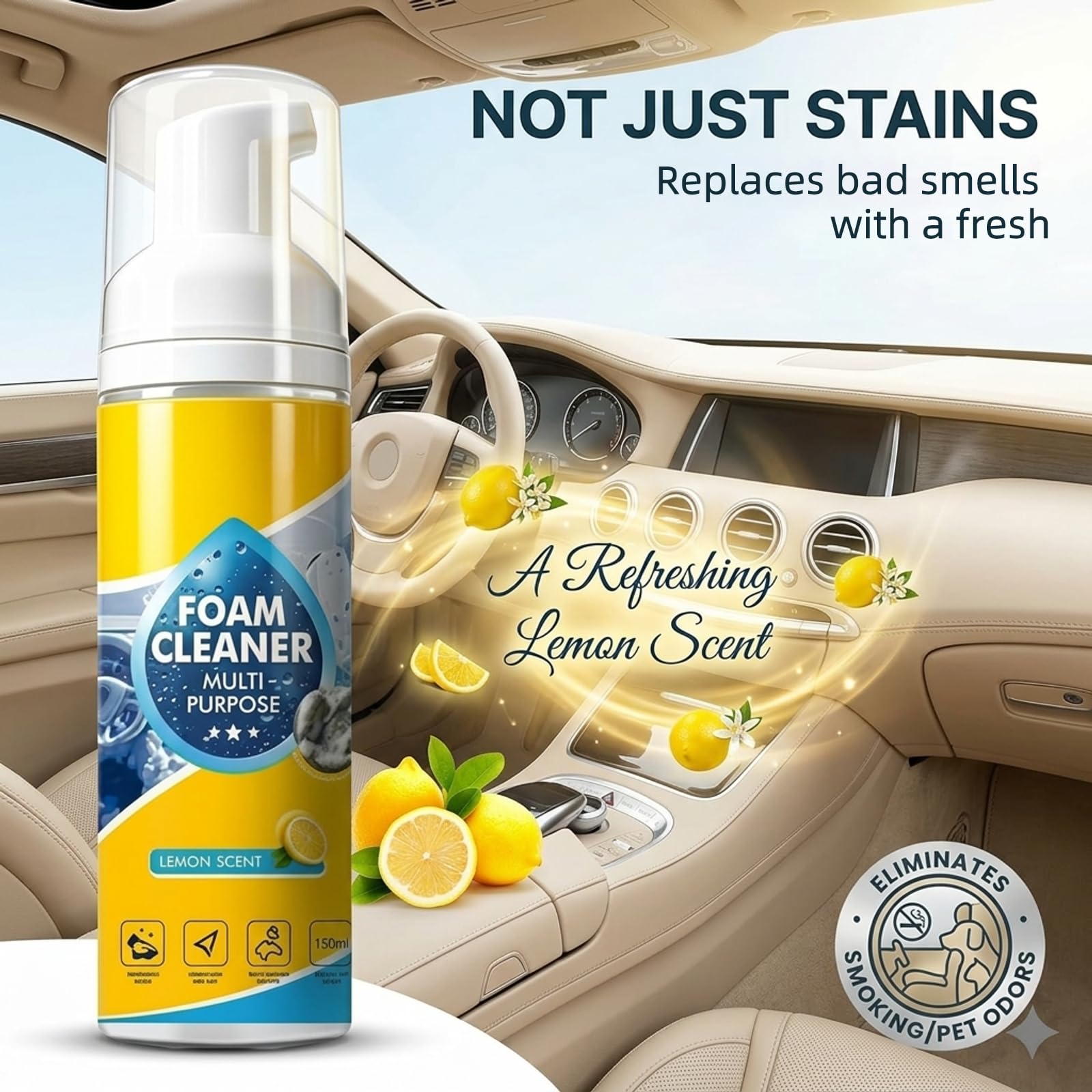 Detergente in schiuma multi-enzimi 4 in 1, con spugna e asciugamano e crema detergente per pneumatici, detergente in schiuma per interni dell'auto, pulizia igienica in auto e casa (2 set)