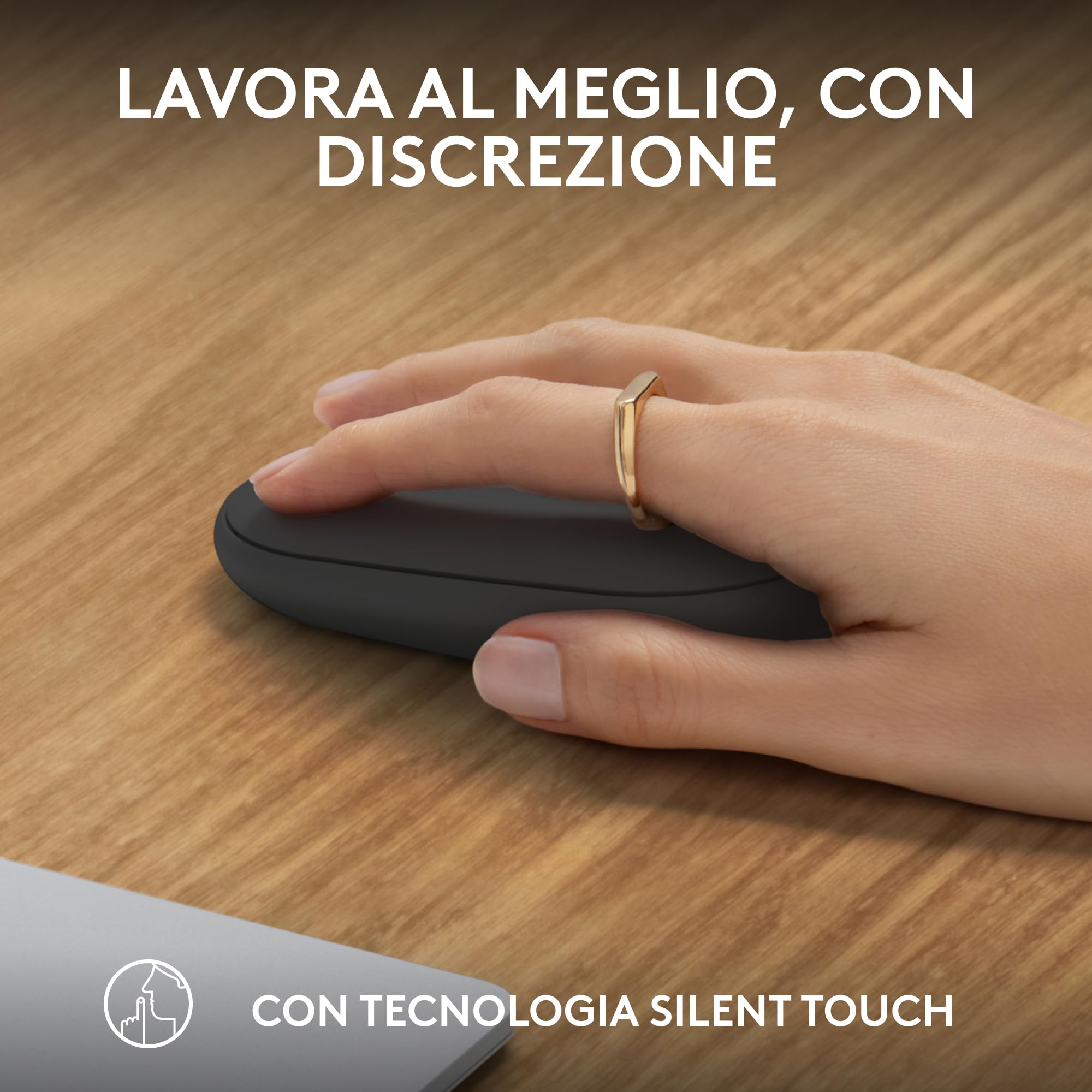Logitech Pebble Mouse 2 M350s wireless Bluetooth sottile portatile personalizzabile clic discreti Easy-Switch Grafite