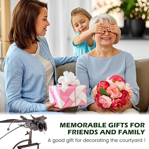 Miniatura 8 de DlbvFoy Escultura cinética de metal Magic OWL, arte de jardín, pájaro que aletea grandes adornos de viento, búho volador, arte de jardín, estacas