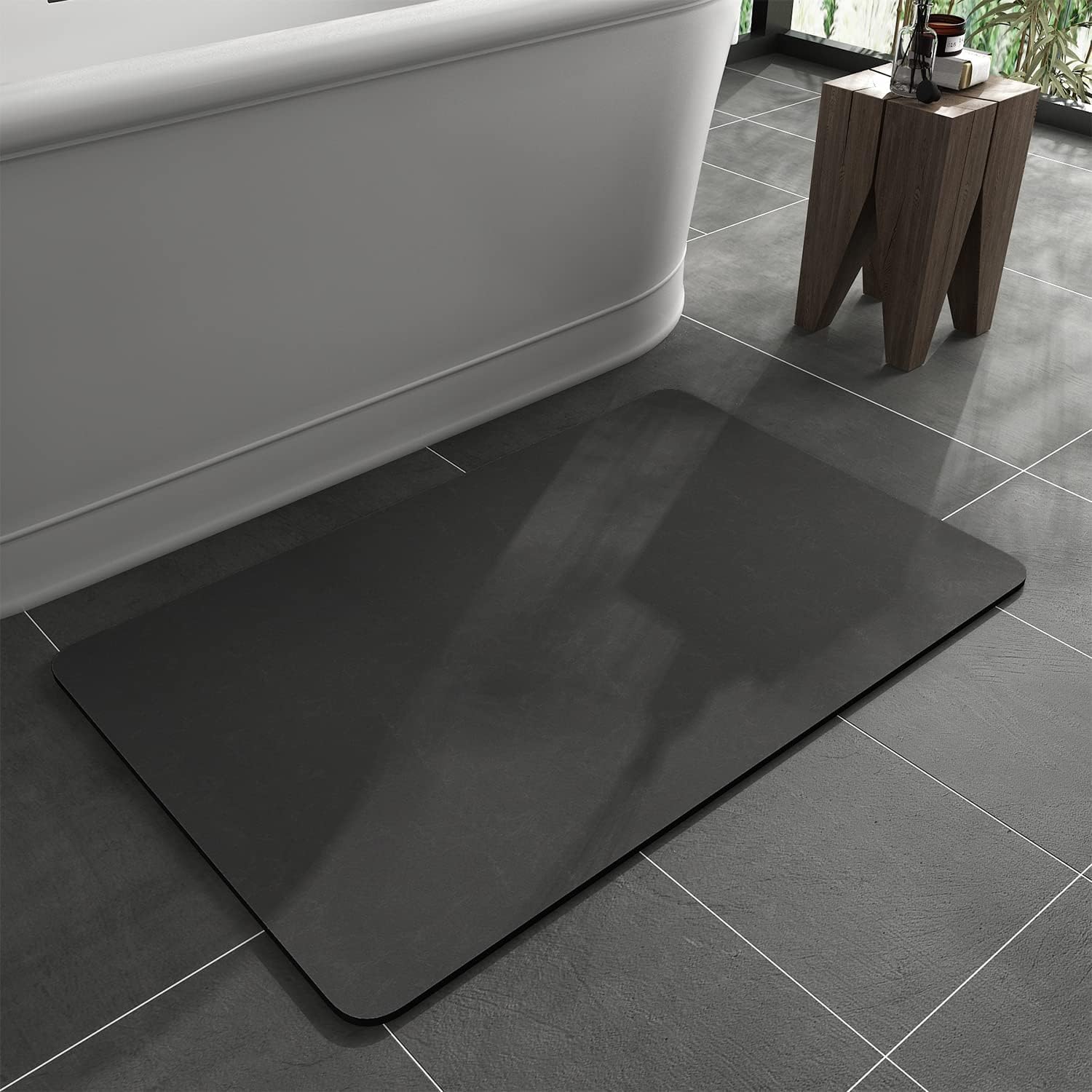 Super Absorbent Stone Bath Mat | Quick Dry Diatomaceous Earth Bathroom Floor Mat | Non-Slip Water Absorbing Shower Mat for Bathroom, Bathtub, Sink & Spa Area (Black)-image-22