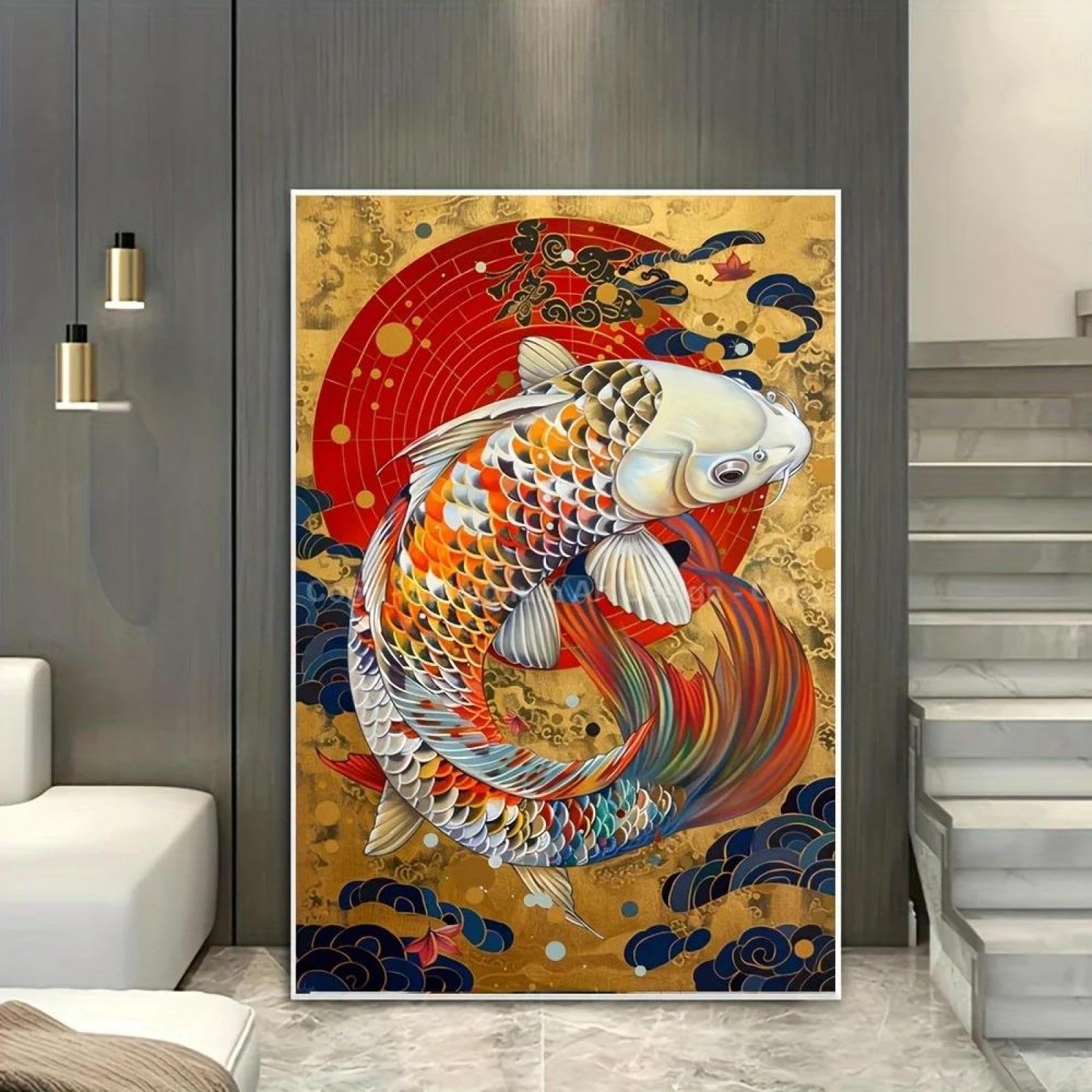 Baibexing Abstract Koi Fish Poster Prints Animal Colorful Fish Canvas Painting Wall Art Picture For Living Room Home Decor 50X70Cm Unframed