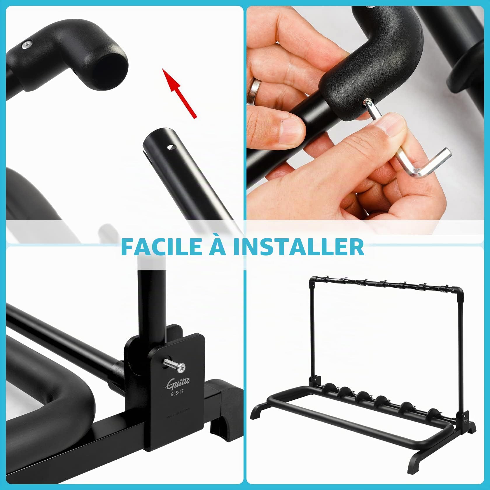 GUITTO Support multi-guitare universel pliable pour guitare acoustique, basse, de scène, GGS-11