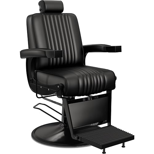 Baasha Hydraulic Reclining Barber Chair, Soft Leather Salon Seat with Sturdy Base and Adjustable Height, Comfortable Cushion Design, 440 lbs Capacity
