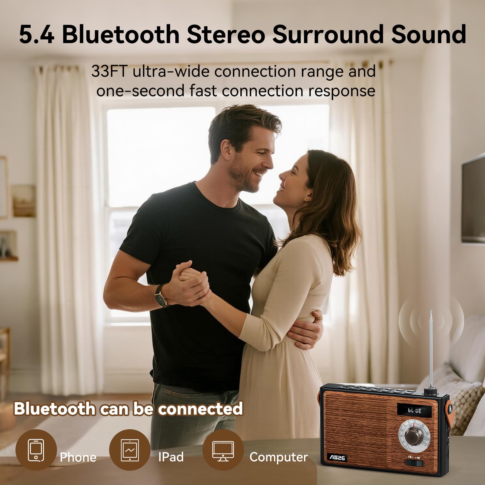 COLSUR Retro Radio mit Bluetooth Lautsprecher, Tragbarer Vintage Radio mit AM/FM Radios mit Batterie Wiederaufladbarer Lautsprecher mit Küchenradio Unterstützt USB/TF/AUX Funktion Geschenke für männer