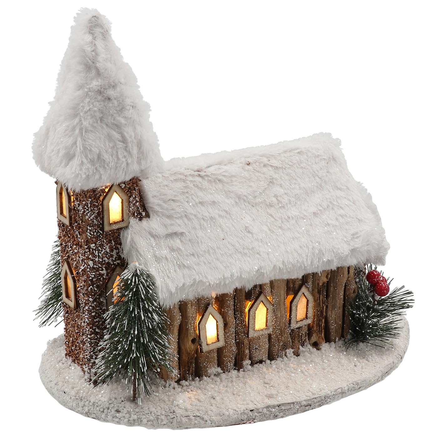 Shudehill Giftware Christmas Forest LED Light up Log Cabin House with Snow Roof Church - Decorative Sculpture with Warm Glow
