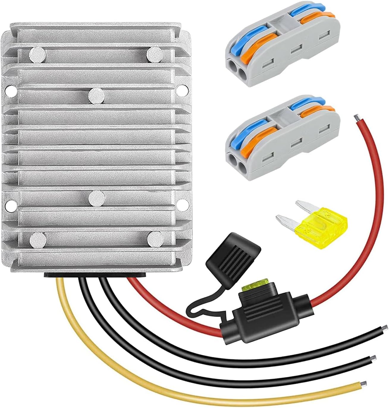 DC 36V 48V to 12V 30A Voltage Converter, Power Converter with Fuse - Waterproof Step Down Regulator Buck Reducer Power Transformer for Golf Cart - 36V/48V to 12V 30A