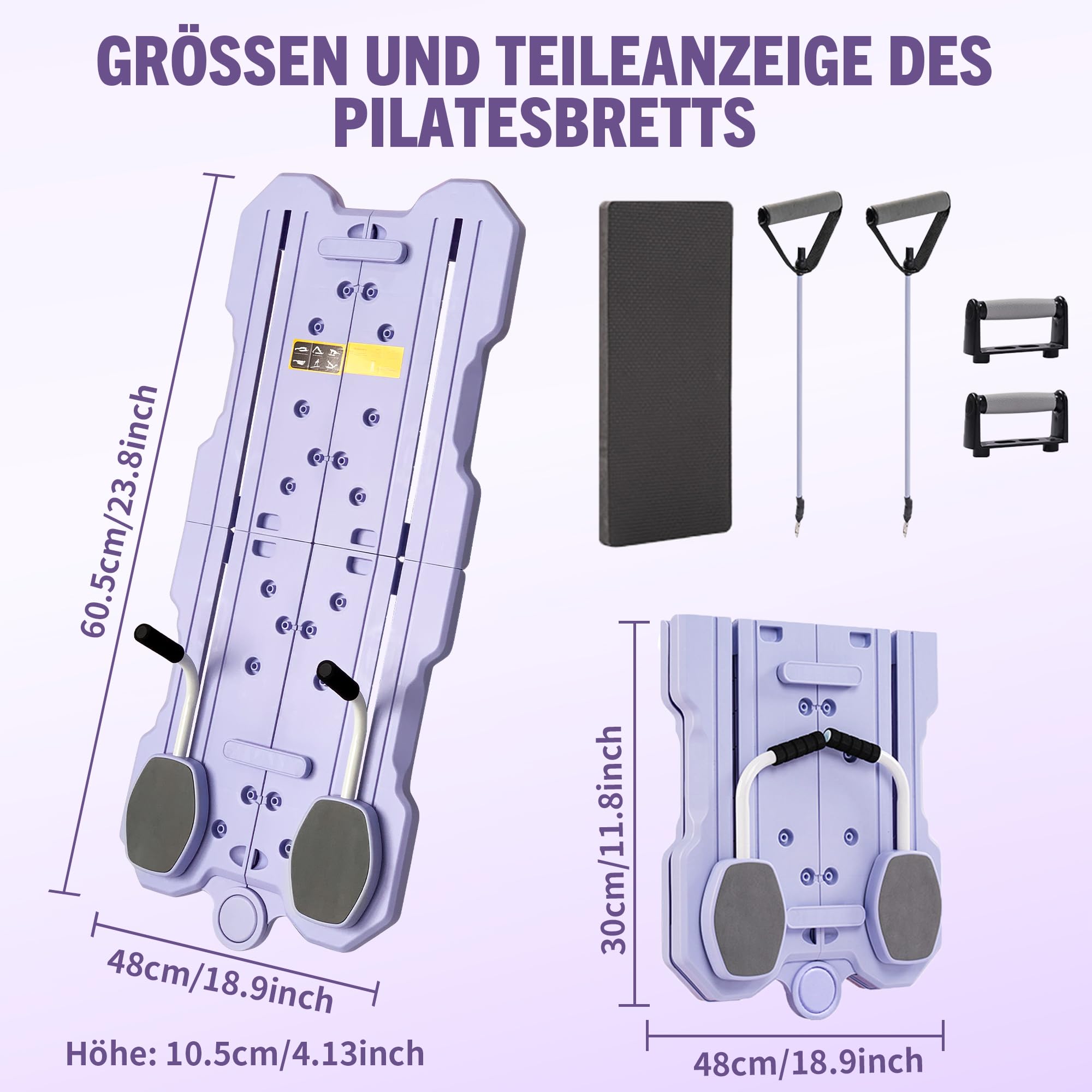 Pilates Board Für Zuhause , 5 in 1 Faltbares Multifunktionales Reformer Board , Yoga & Krafttraining Bauchtrainer & Widerstandsbändern, Ganzkörpertraining Reformer Pilates Maschine