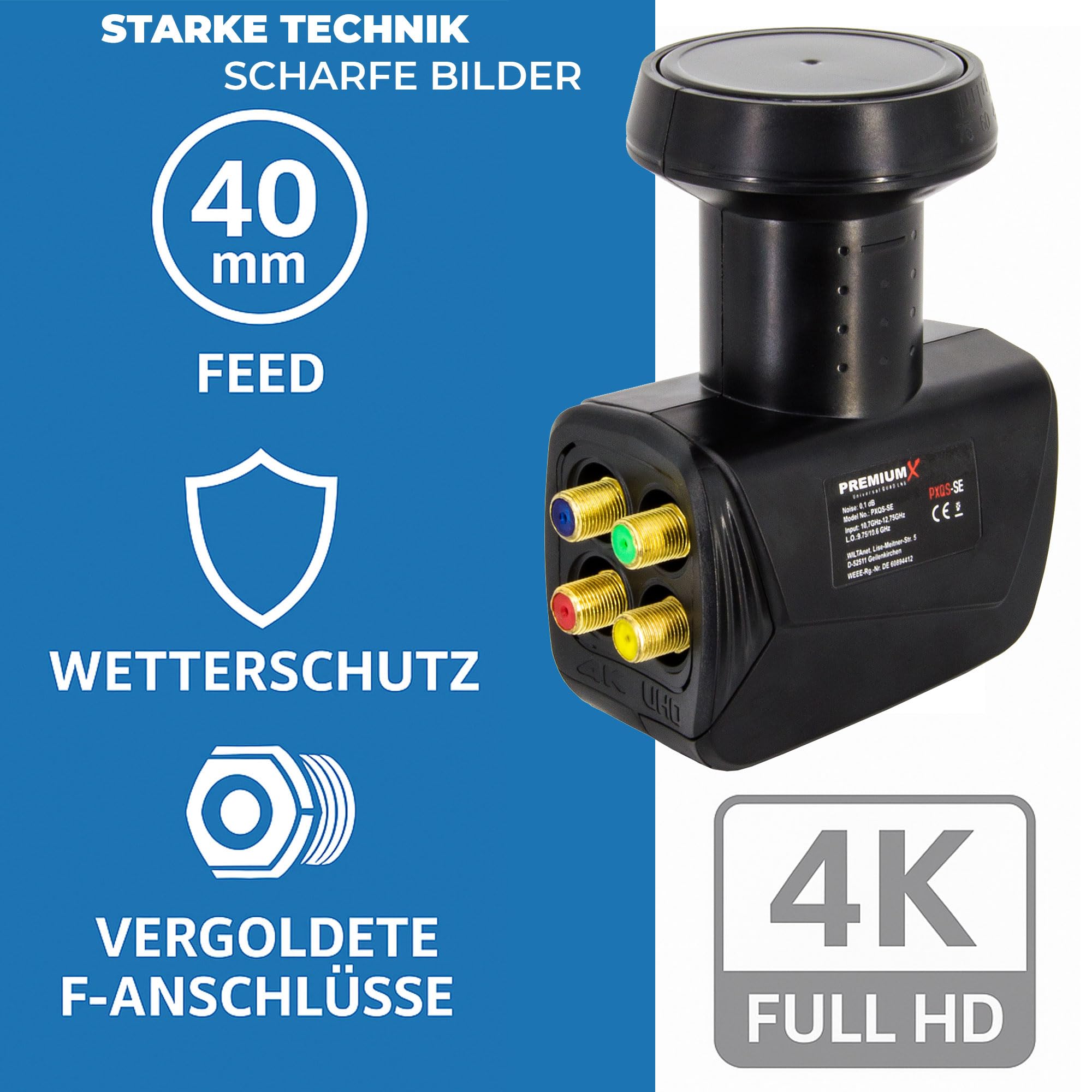 LNB Quattro Digitale RED OPTICUM LRP 04H - Per Satellite, 4 Uscite, Figura Rumore 0.1dB, 4K Ready