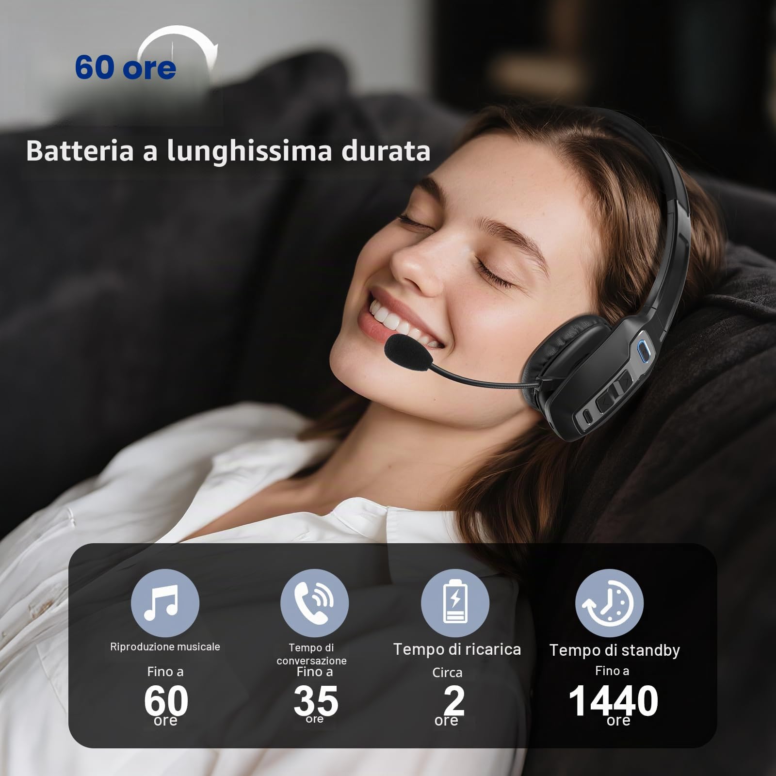 ShinePick Cuffia con Microfono per PC - Auricolari Bluetooth Cuffie Cancelling Rumore Mono Headphones Ricaricabili Ufficio Wireless Cuffie Per Ufficio, Call Center, Camionisti, Smartworking, PC