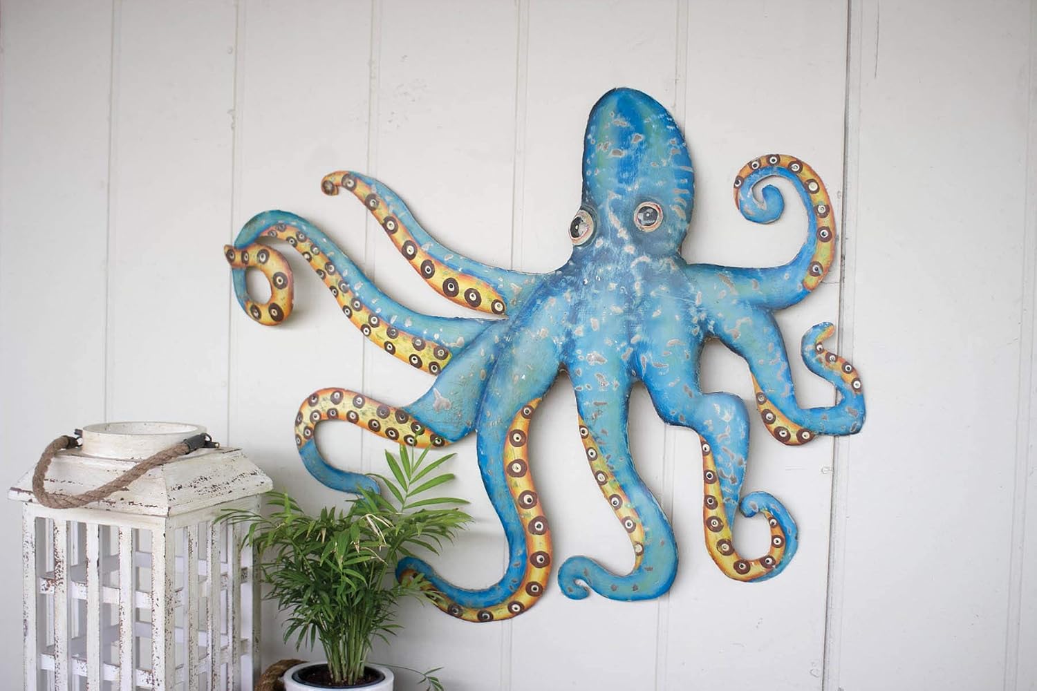 KALALOU A5650 Hand Hammered Recycled Metal Octopus Wall Hanging, One Size, Multicolored