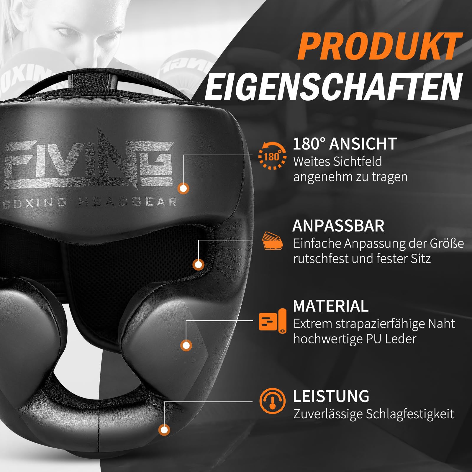 FIVING Kopfbedeckung für Boxen, kopfschützer für Kampfsport, MMA Training,Kickboxing Kopfbedeckung, Helm für Muay Thai, Grappling, Kickboxing (Schwarz, M)