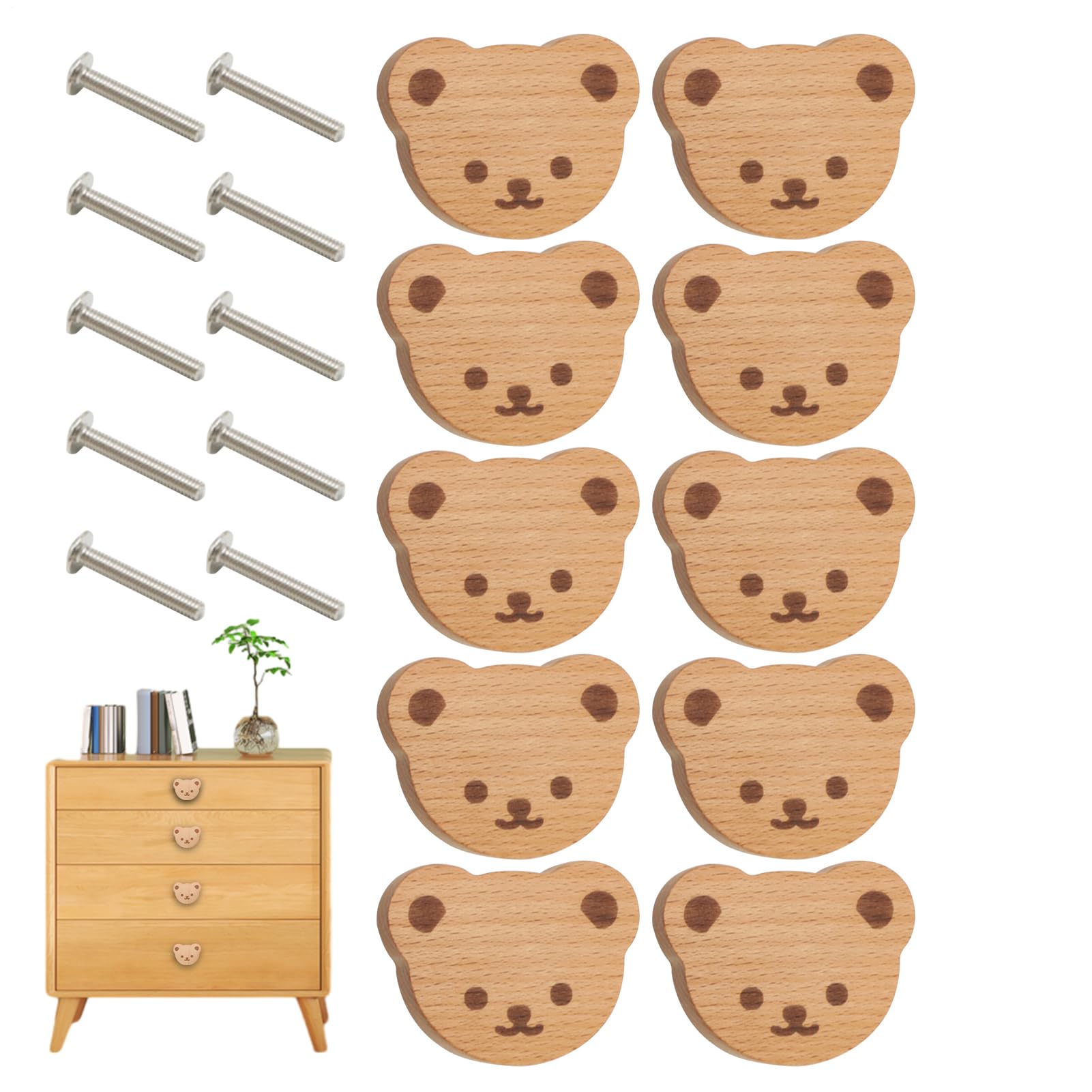 Kastknoppen Cartoon Beer 10 Stuks - Meubelknopen Van Hout - Decoratieve Trekklinken Voor Keuken Badkamer Bureau Kledingkast Deur