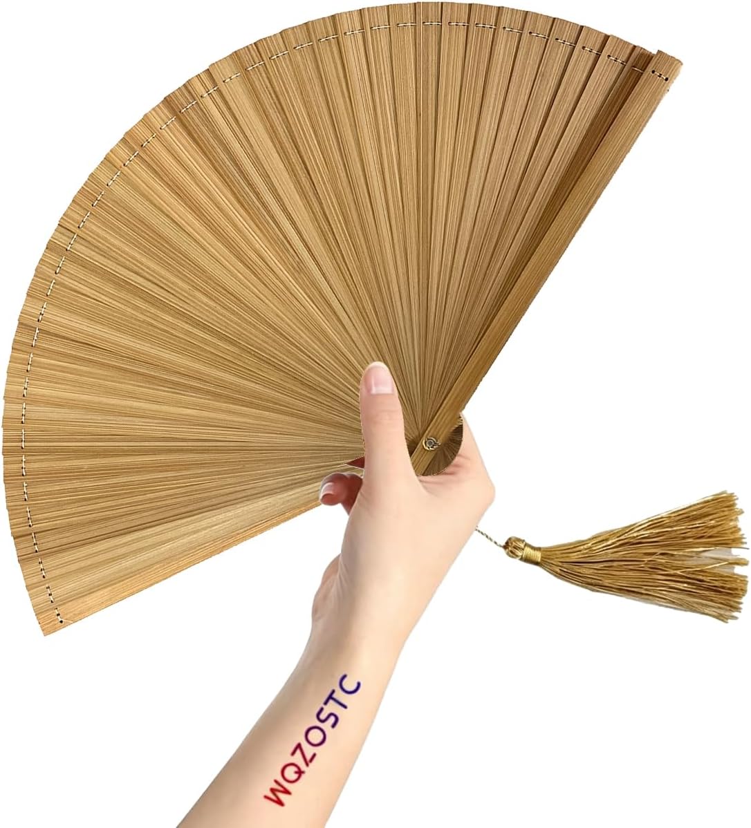 Hand Held Fan for Women Japanese Vintage Bamboo Silk Elegant for Dance Music Festival Wedding Church Decoration Party Beige