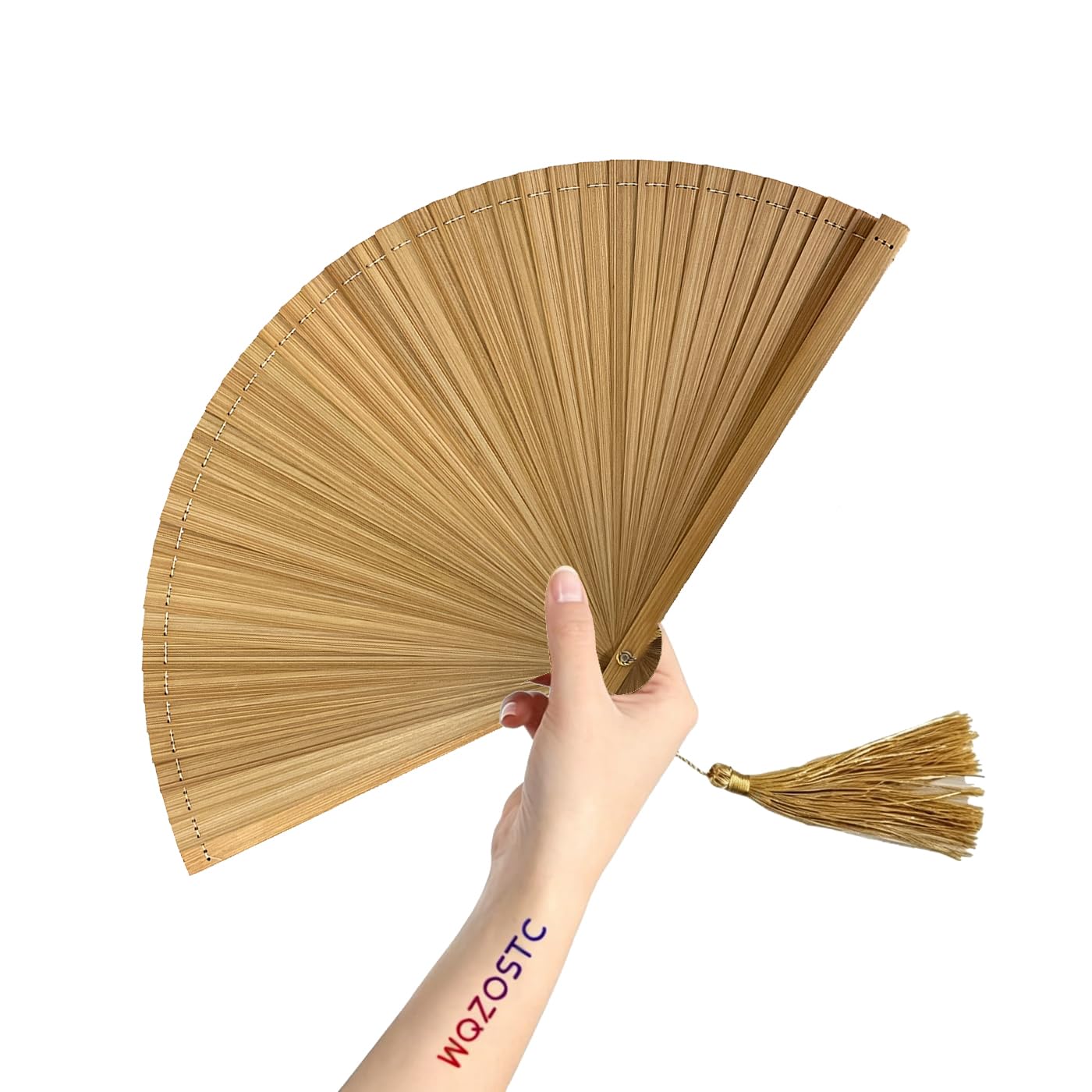 Hand Held Fan for Women Japanese Vintage Bamboo Silk Elegant for Dance Music Festival Wedding Church Decoration Party Beige